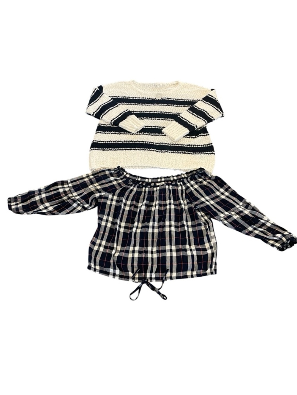 NWT Maurices Cream and Navy Striped Sweater with Navy Plaid Top Women’s Size XXL